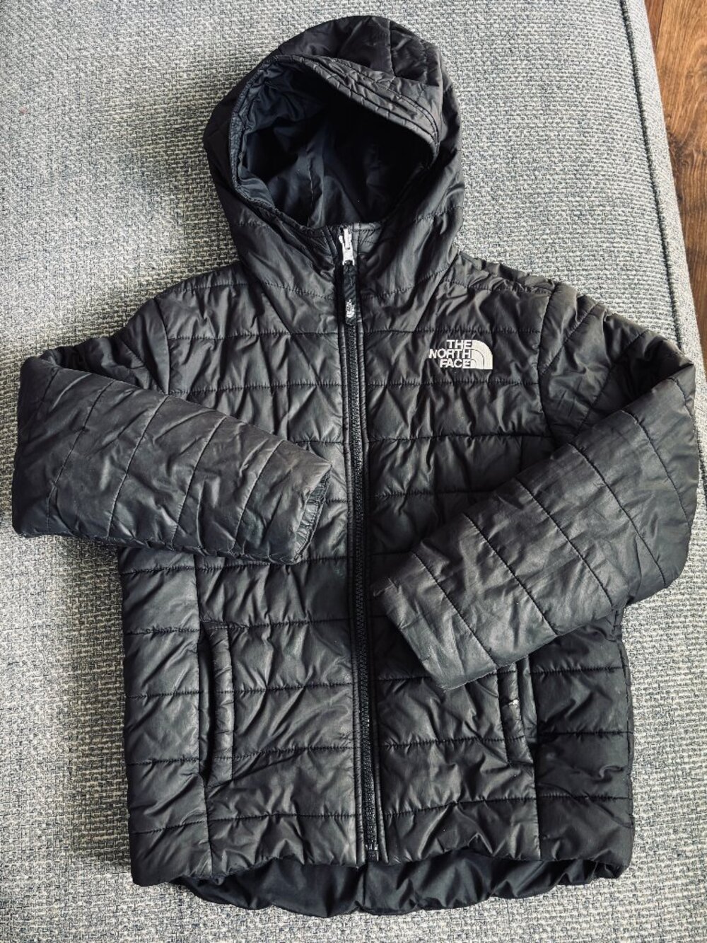 The North Face Kids Reversible Hooded Puffer Jacket Black Size S 7-8 Quilted